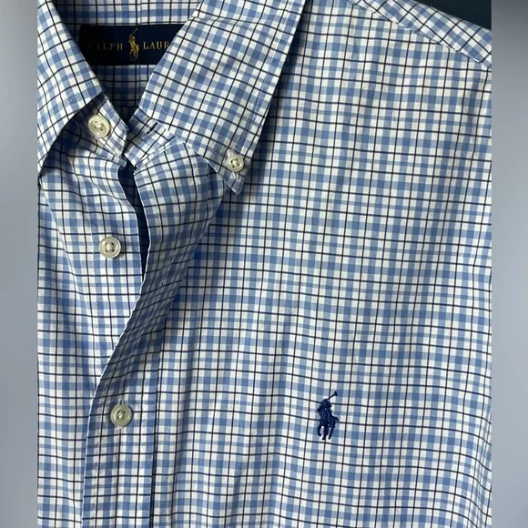 Ralph Lauren mens button up size large blue plaid long sleeve 1161 - Picture 1 of 5